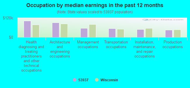 Occupation by median earnings in the past 12 months