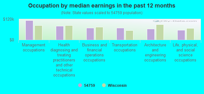 Occupation by median earnings in the past 12 months