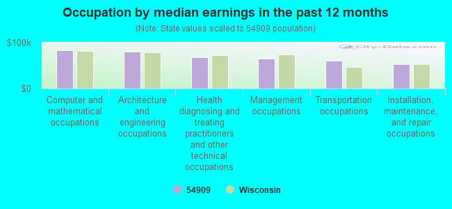 Occupation by median earnings in the past 12 months