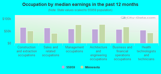 Occupation by median earnings in the past 12 months