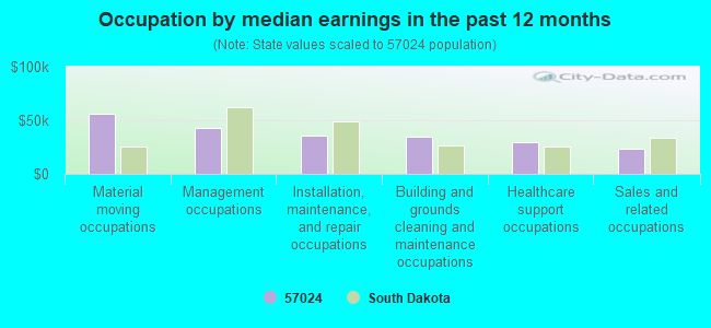 Occupation by median earnings in the past 12 months