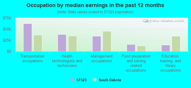 Occupation by median earnings in the past 12 months