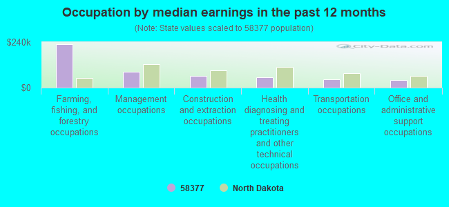 Occupation by median earnings in the past 12 months