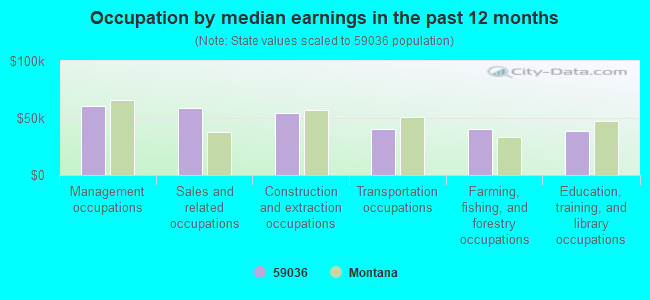 Occupation by median earnings in the past 12 months