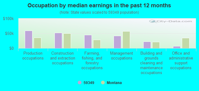 Occupation by median earnings in the past 12 months