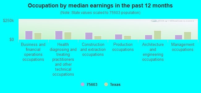 Occupation by median earnings in the past 12 months