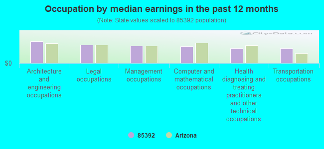 Occupation by median earnings in the past 12 months