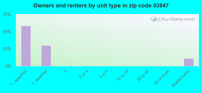 Owners and renters by unit type in zip code 03847