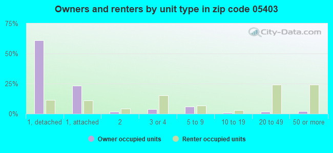 Owners and renters by unit type in zip code 05403