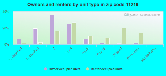 Owners and renters by unit type in zip code 11219