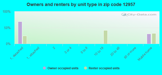 Owners and renters by unit type in zip code 12957