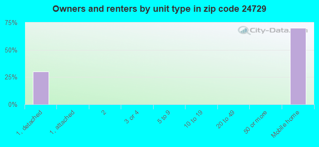 Owners and renters by unit type in zip code 24729