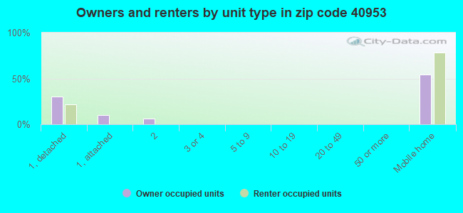 Owners and renters by unit type in zip code 40953