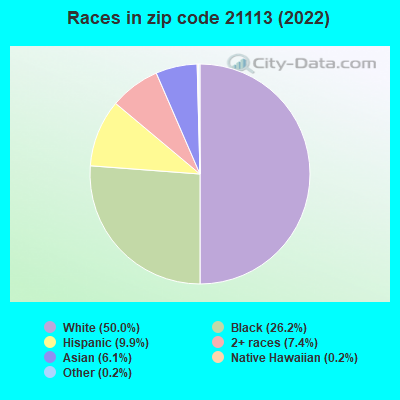 Races in zip code 21113 (2022)