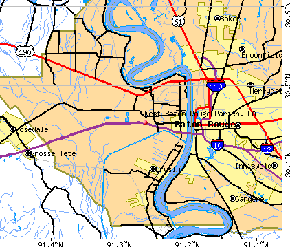 West Baton Rouge Parish, LA map