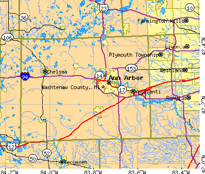 Washtenaw County, MI map