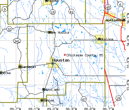 Chickasaw County, MS map