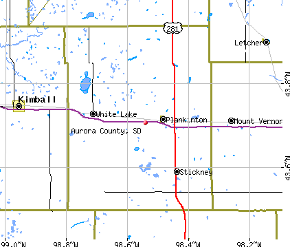 Aurora County, SD map