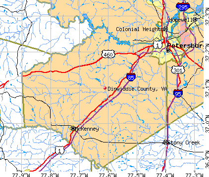 Dinwiddie County, VA map