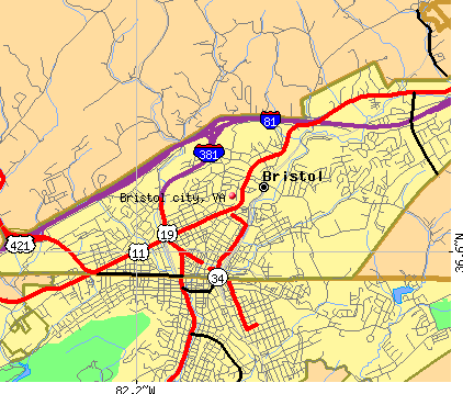 Bristol city, VA map