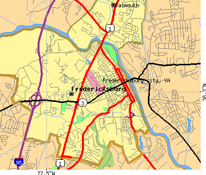 Fredericksburg city, VA map