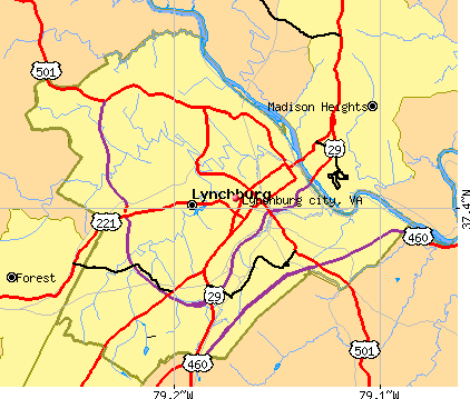 Lynchburg city, VA map