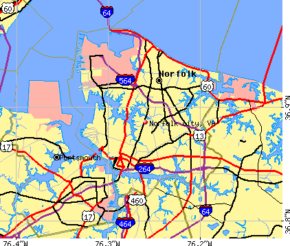 Norfolk city, VA map