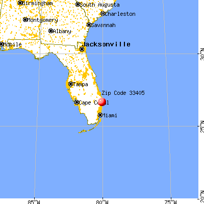 West Palm Beach, FL (33405) map from a distance