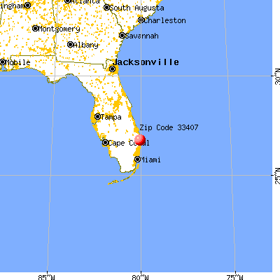 West Palm Beach, FL (33407) map from a distance