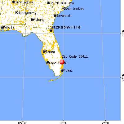 West Palm Beach, FL (33411) map from a distance