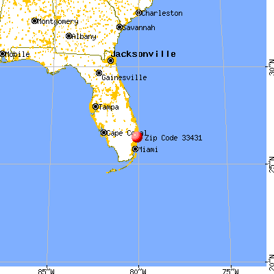 Boca Raton, FL (33431) map from a distance