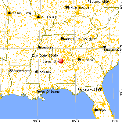 Adamsville, AL (35060) map from a distance