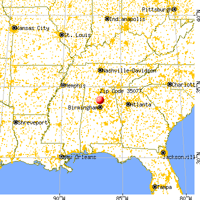 Hanceville, AL (35077) map from a distance