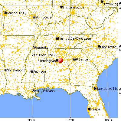 Pell City, AL (35128) map from a distance