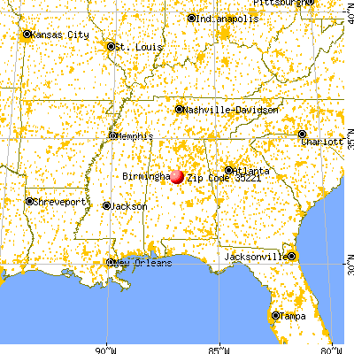 Birmingham, AL (35221) map from a distance