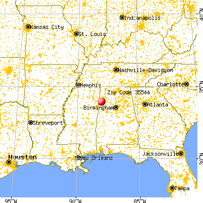 Beaverton, AL (35544) map from a distance
