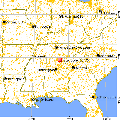 Woodville, AL (35776) map from a distance