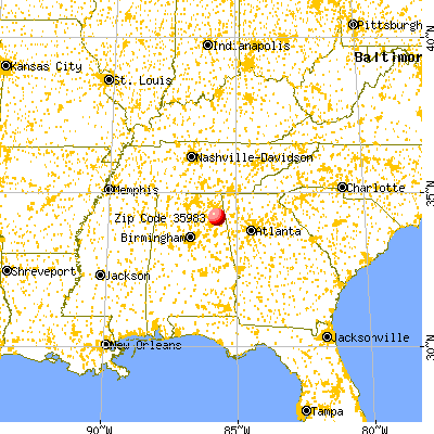 Leesburg, AL (35983) map from a distance