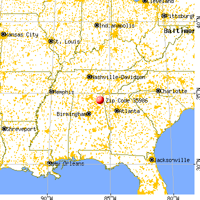 Rainsville, AL (35986) map from a distance