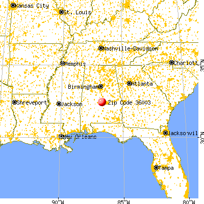 Autaugaville, AL (36003) map from a distance