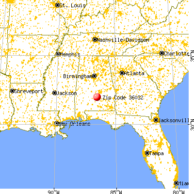 Fort Deposit, AL (36032) map from a distance