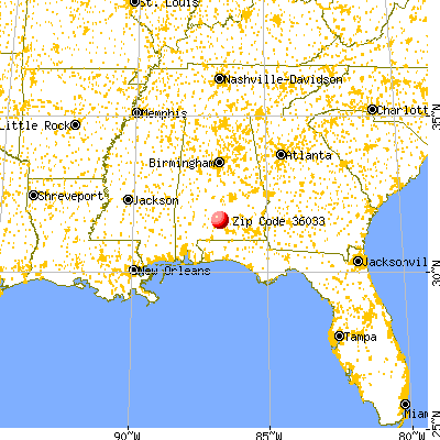 Georgiana, AL (36033) map from a distance