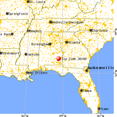 Louisville, AL (36048) map from a distance