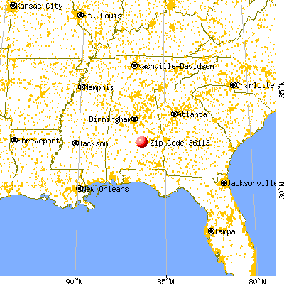 Montgomery, AL (36113) map from a distance
