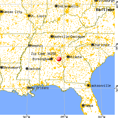 Delta, AL (36258) map from a distance