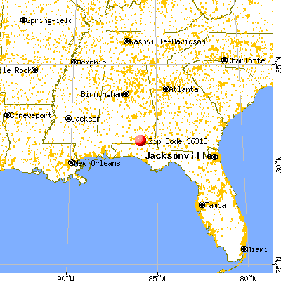 Coffee Springs, AL (36318) map from a distance