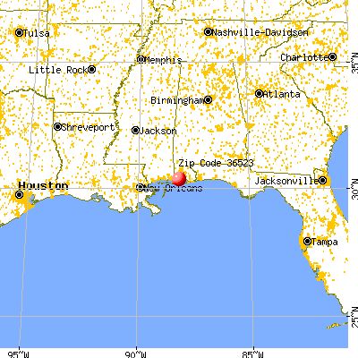 Bayou La Batre, AL (36523) map from a distance