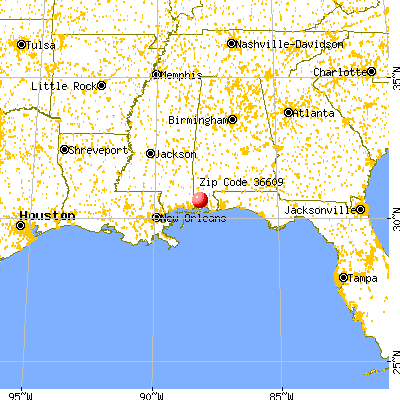 Mobile, AL (36609) map from a distance