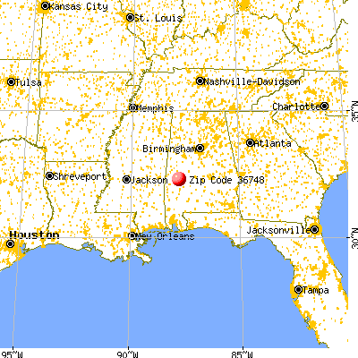 Linden, AL (36748) map from a distance
