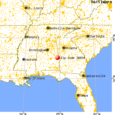 Opelika, AL (36804) map from a distance